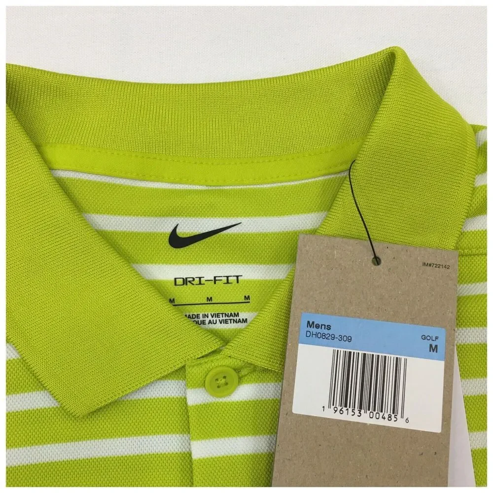 NEW! Nike Mens Dri-Fit Victory‎ Stripe Polo Shirt White-Green Stripe DH0829-309